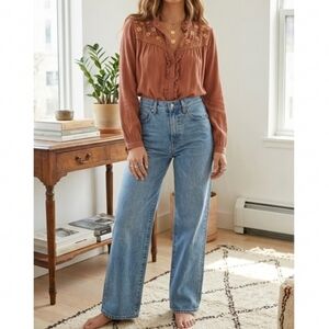 ​Aritzia Denim Forum The Farrah Hi-Rise Wide Leg Jeans Ozone Bleu 23
